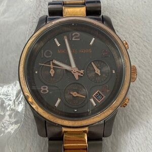 Michael Kors Black and Gold Watch with Chronograph